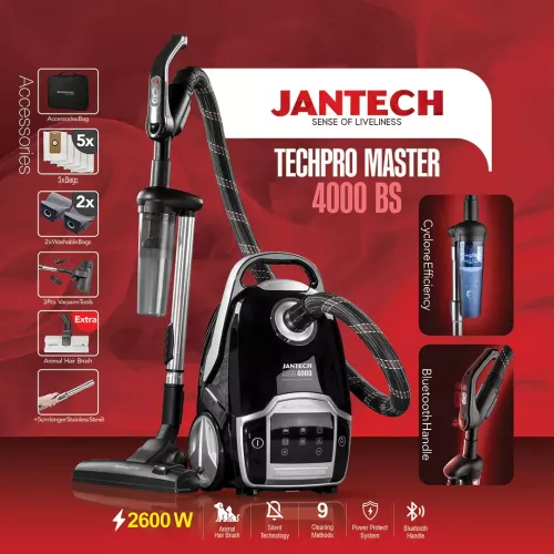 خرید و قیمت جاروبرقی جانتک مدل TECHPRO MASTER 4000 BS رنگ مشکی نقره ای